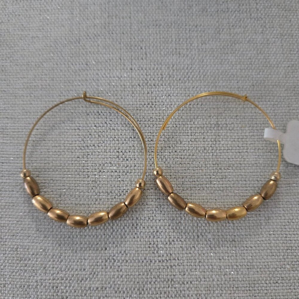 Alex and Ani Rose Gold Beaded Hoop Earrings with Open Closures Women’s NWT
